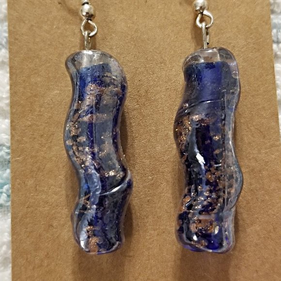 Lampwork Earrings Handmade Blue & Purple - Picture 2 of 3